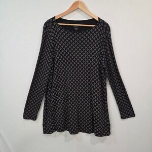 J Jill Pima Cotton Tunic XL Black White‎ Geometric Long Sleeve Stretch Flowy